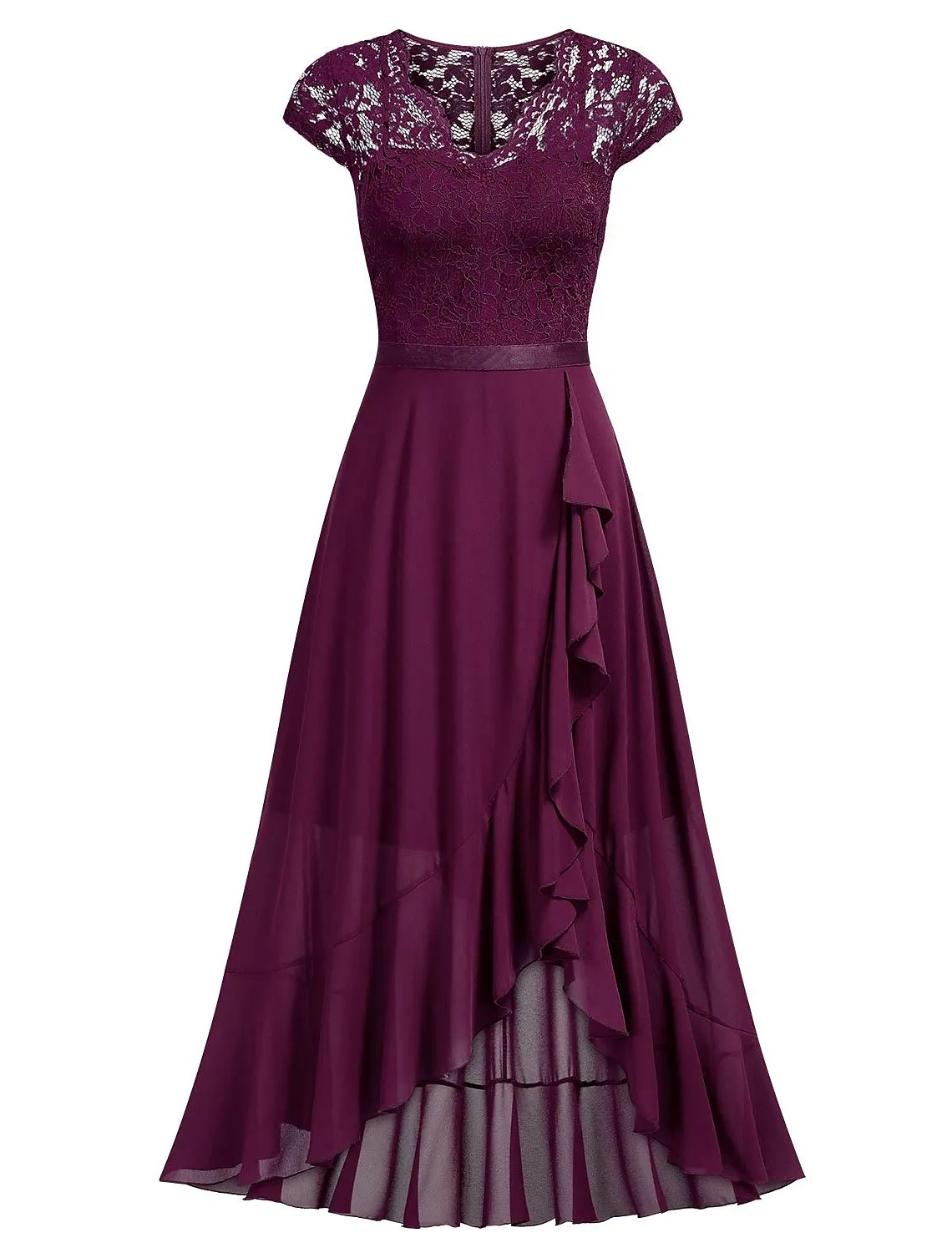 Aimishang  A-Line Cocktail Dresses Little Black Dress Dress Wedding Guest Asymmetrical Short Sleeve One Shoulder Chiffon with Pleats Lace Insert