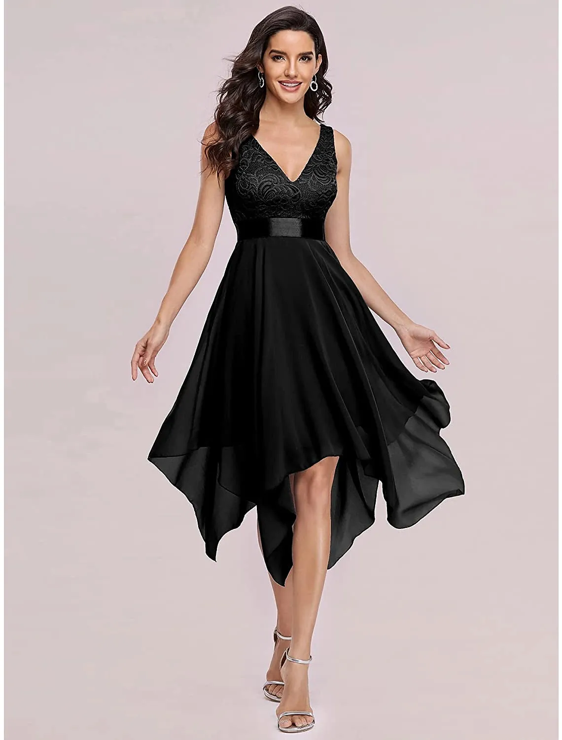 Aimishang  A-Line Cocktail Dresses Party Dress Homecoming Wedding Guest Asymmetrical Sleeveless V Neck Chiffon V Back with Pure Color Splicing