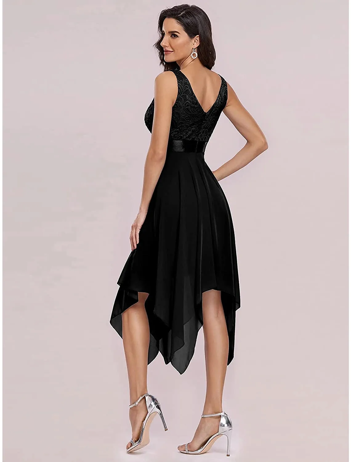 Aimishang  A-Line Cocktail Dresses Party Dress Homecoming Wedding Guest Asymmetrical Sleeveless V Neck Chiffon V Back with Pure Color Splicing