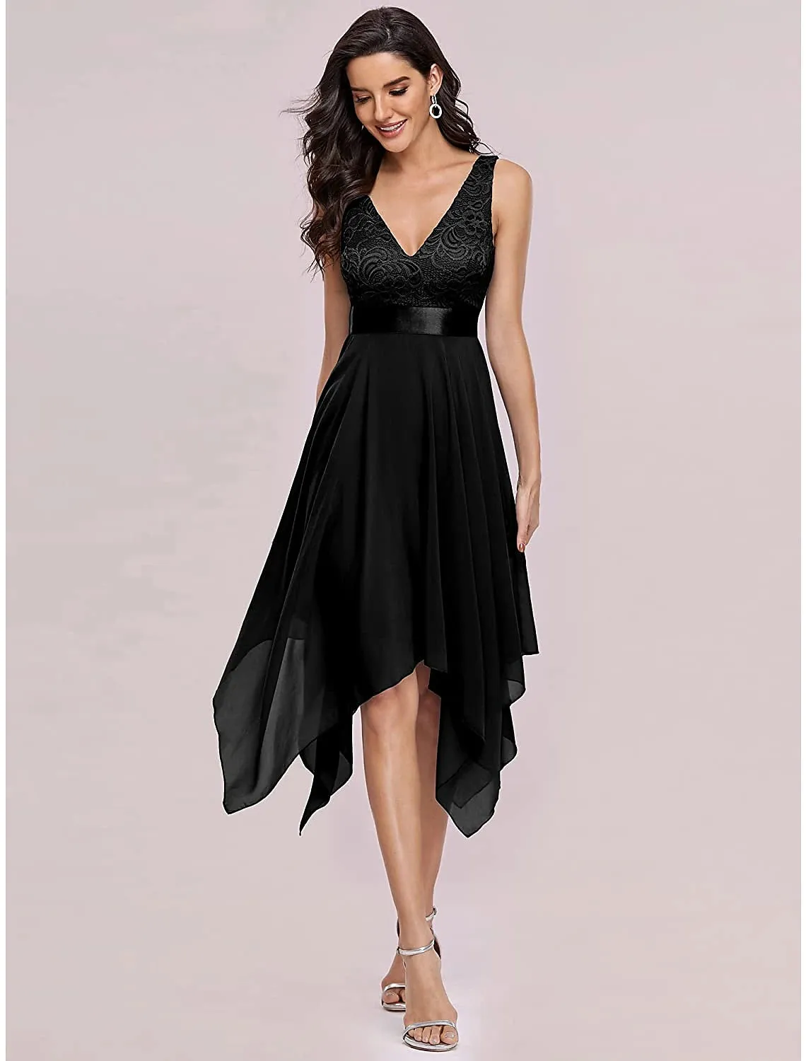 Aimishang  A-Line Cocktail Dresses Party Dress Homecoming Wedding Guest Asymmetrical Sleeveless V Neck Chiffon V Back with Pure Color Splicing