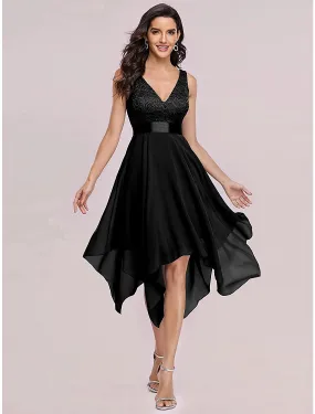 Aimishang  A-Line Cocktail Dresses Party Dress Homecoming Wedding Guest Asymmetrical Sleeveless V Neck Chiffon V Back with Pure Color Splicing
