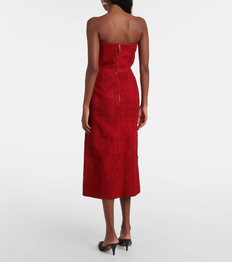 Alexander McQueen Distressed strapless suede midi dress