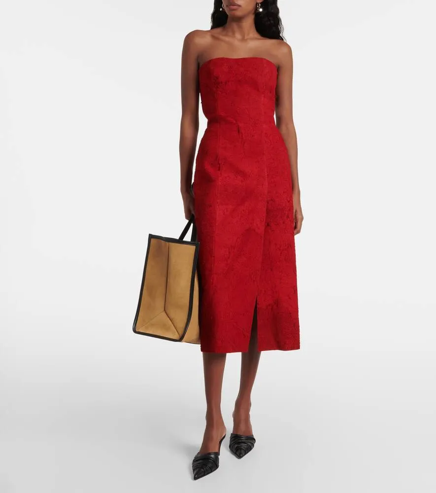 Alexander McQueen Distressed strapless suede midi dress