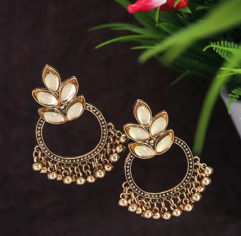 Antique Gold Plated Multicoloured Kundan Chandbali Earring