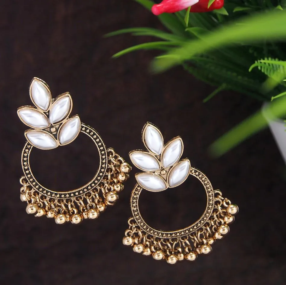Antique Gold Plated Multicoloured Kundan Chandbali Earring