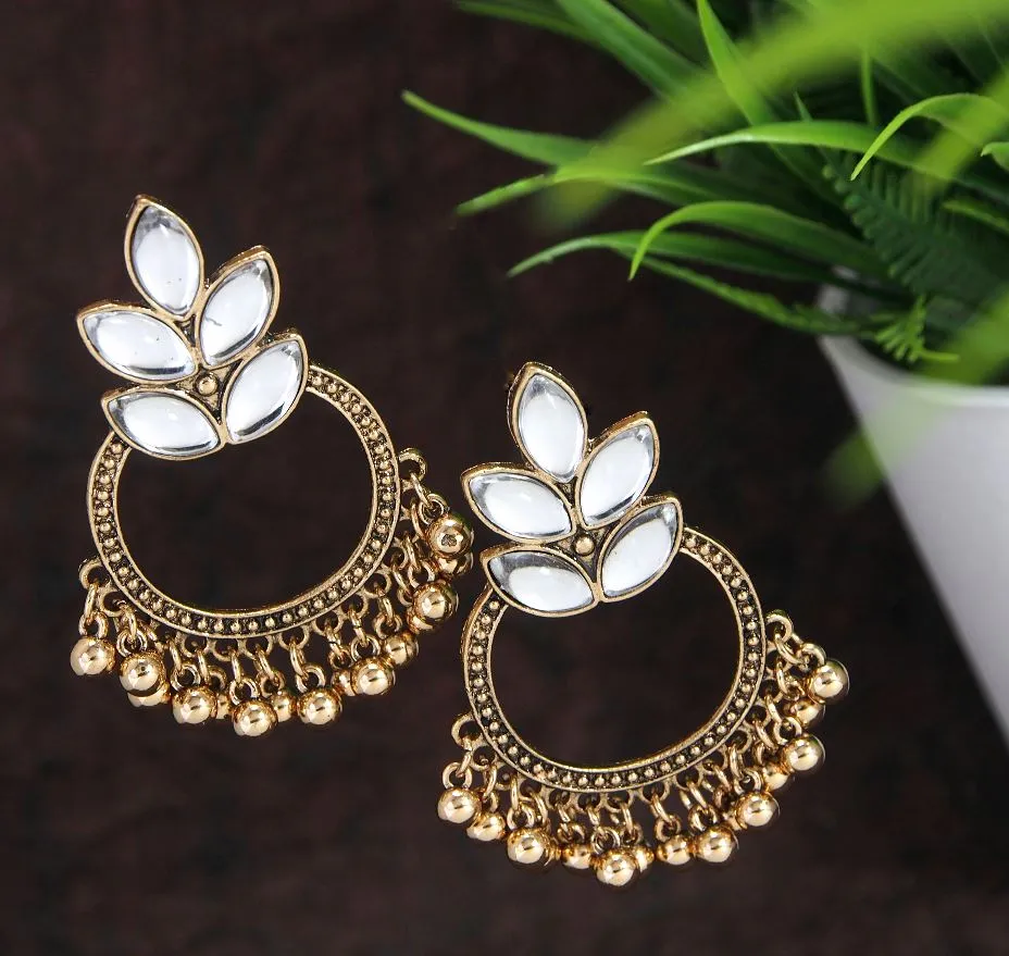 Antique Gold Plated Multicoloured Kundan Chandbali Earring
