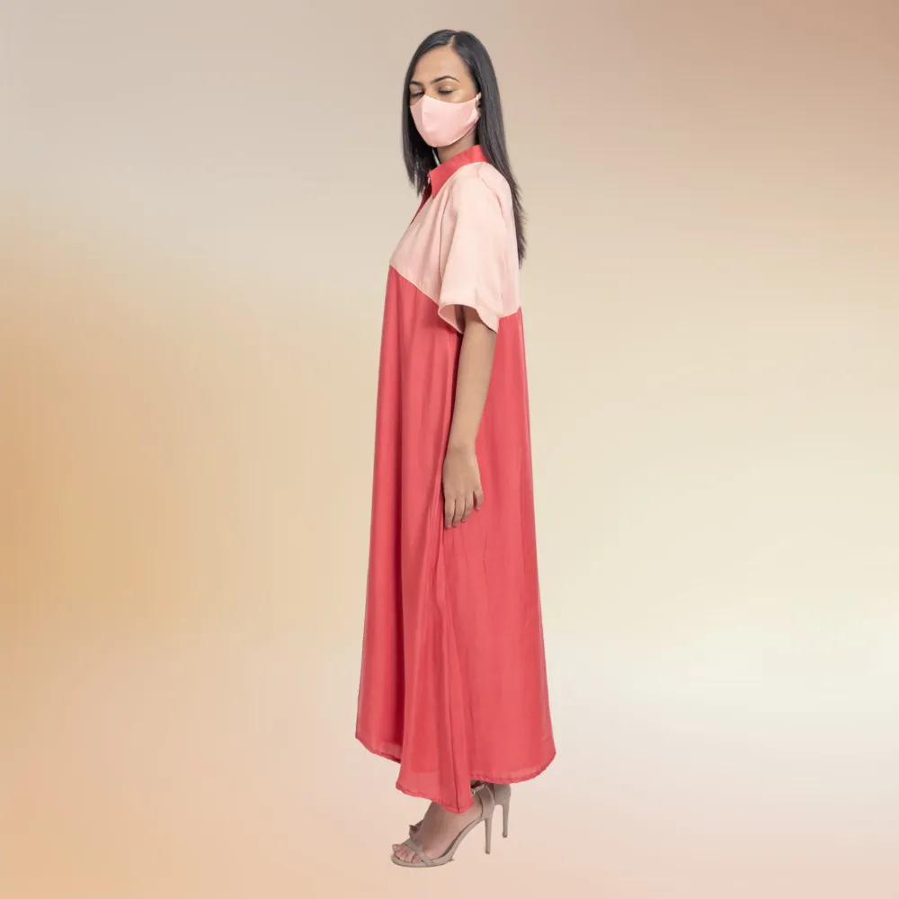 Asymmetric Colour Block Tunic | Bemberg Modal Silk | Coral And Peach