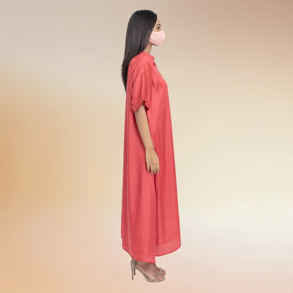 Asymmetric Colour Block Tunic | Bemberg Modal Silk | Coral And Peach