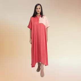 Asymmetric Colour Block Tunic | Bemberg Modal Silk | Coral And Peach