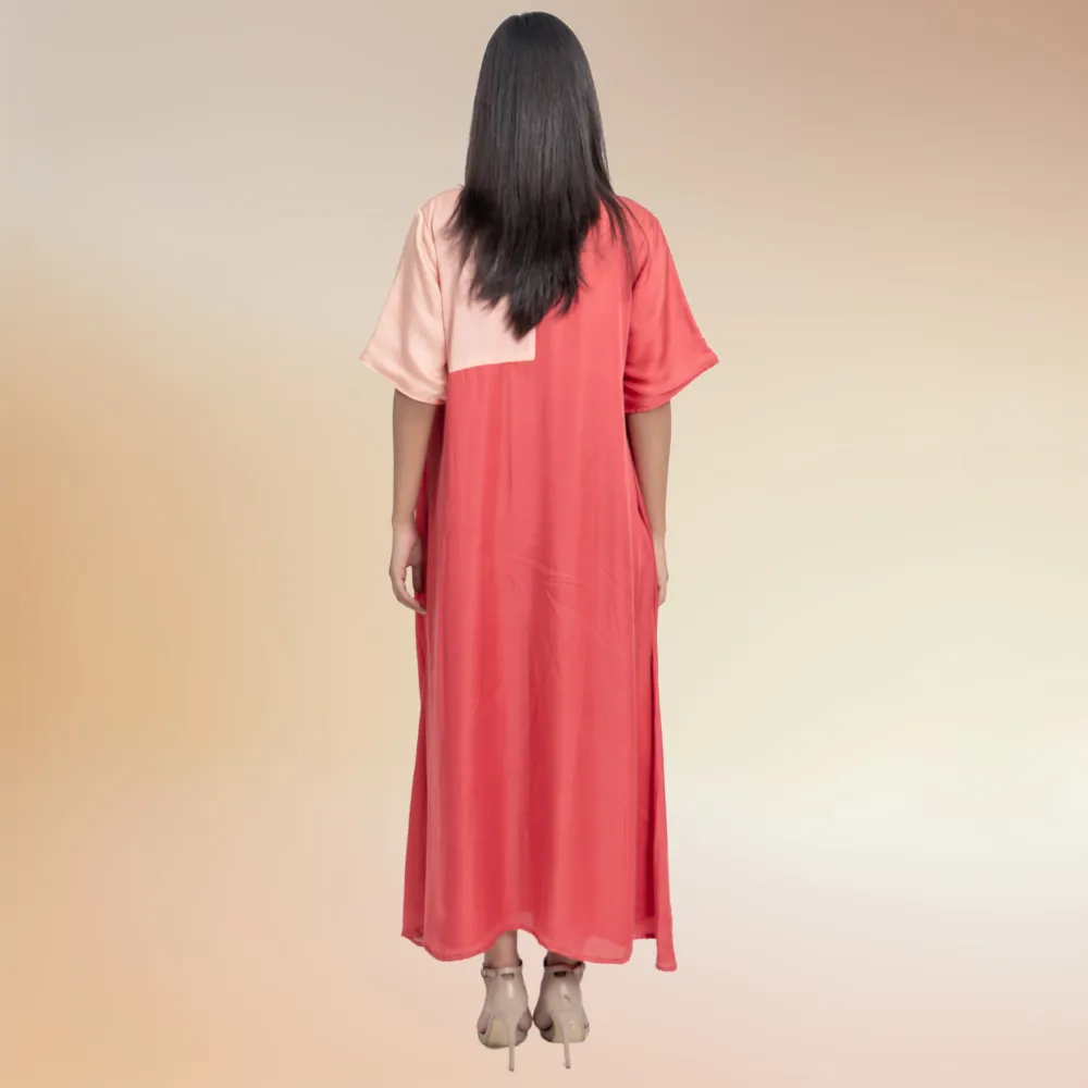 Asymmetric Colour Block Tunic | Bemberg Modal Silk | Coral And Peach