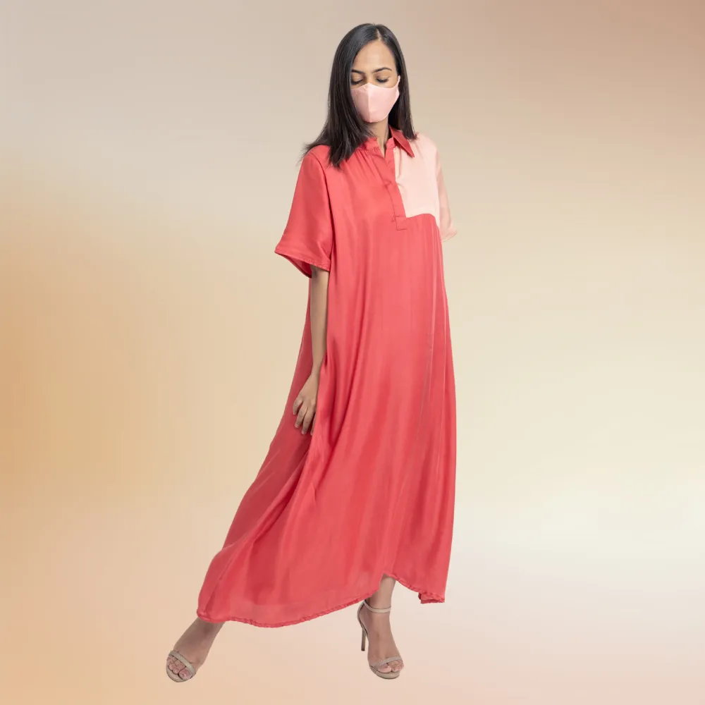 Asymmetric Colour Block Tunic | Bemberg Modal Silk | Coral And Peach