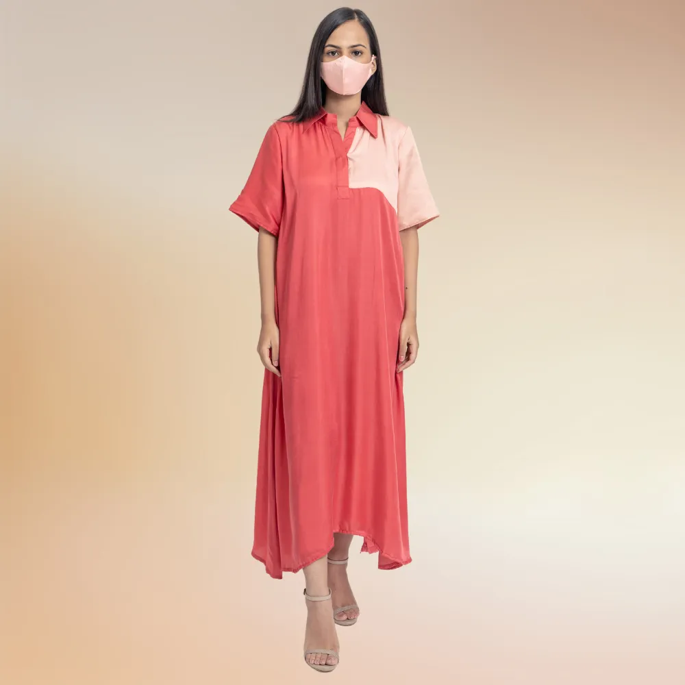 Asymmetric Colour Block Tunic | Bemberg Modal Silk | Coral And Peach