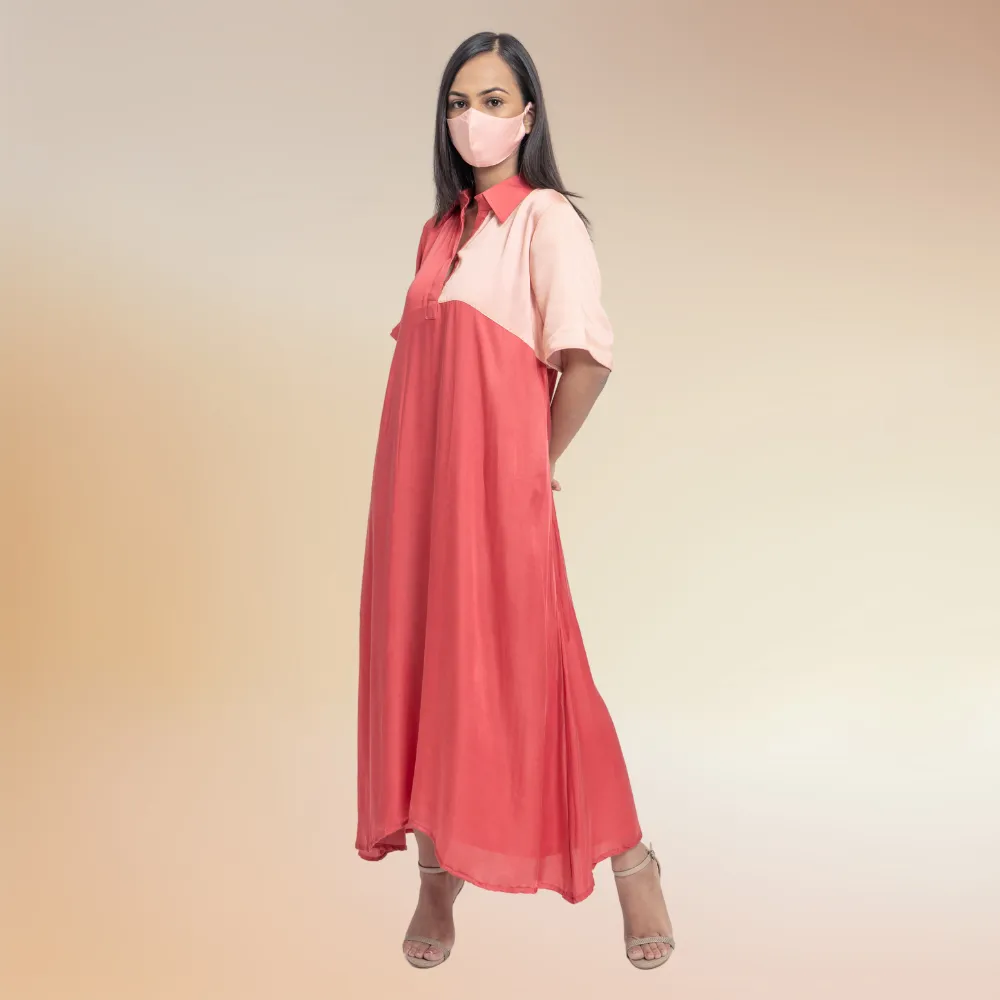 Asymmetric Colour Block Tunic | Bemberg Modal Silk | Coral And Peach