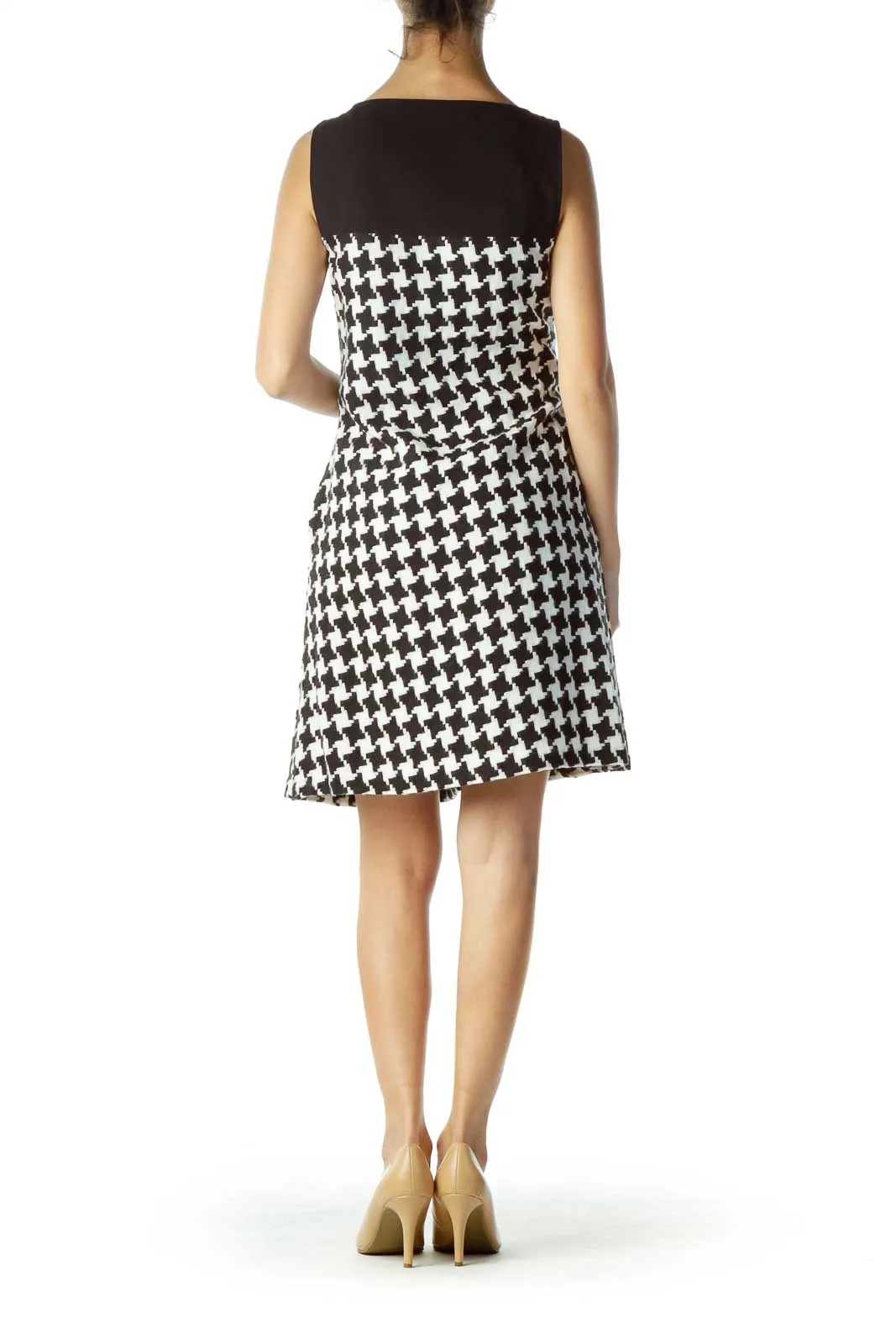 Black White houndstooth Shift Pocketed Dress