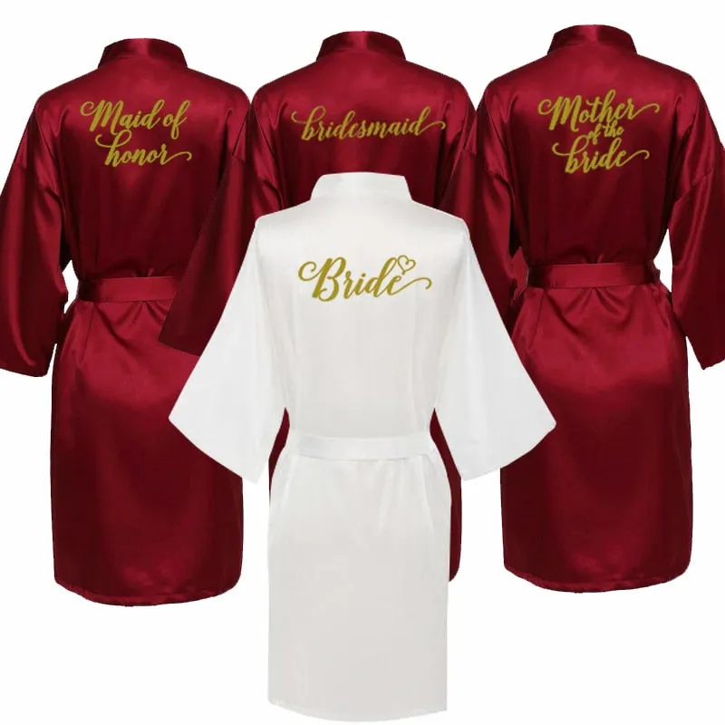 Burgundy Satin Kimono Robes women short pajamas dressing gown wine red Bridesmaid Gift team bride Bridal Party Robes