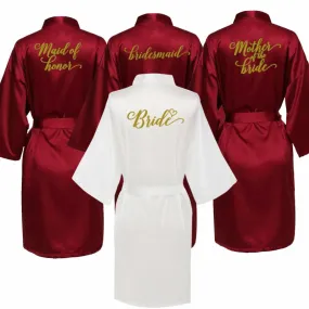 Burgundy Satin Kimono Robes women short pajamas dressing gown wine red Bridesmaid Gift team bride Bridal Party Robes