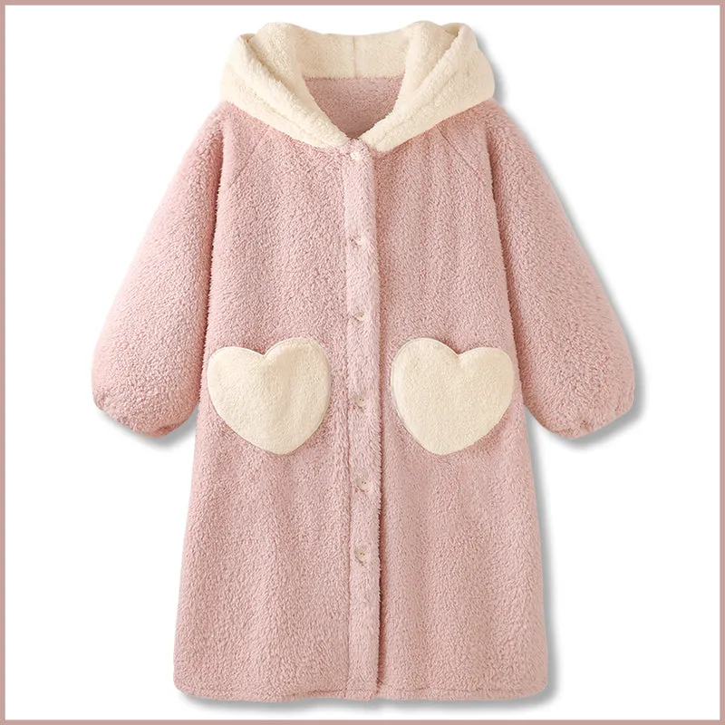 Cute Pink Rabbit Thickened Coral Fleece Pajamas
