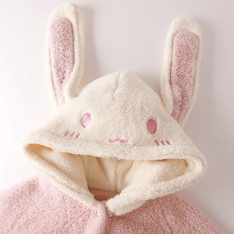 Cute Pink Rabbit Thickened Coral Fleece Pajamas