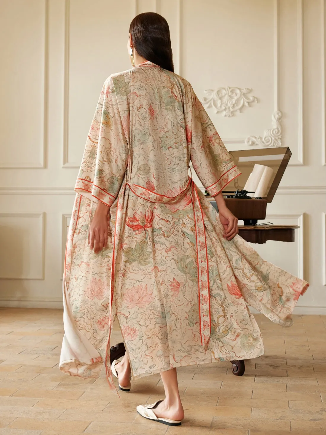 Dunhuang Celestial Herb Long Kimono Robe with Pocket