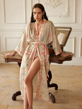 Dunhuang Celestial Herb Long Kimono Robe with Pocket