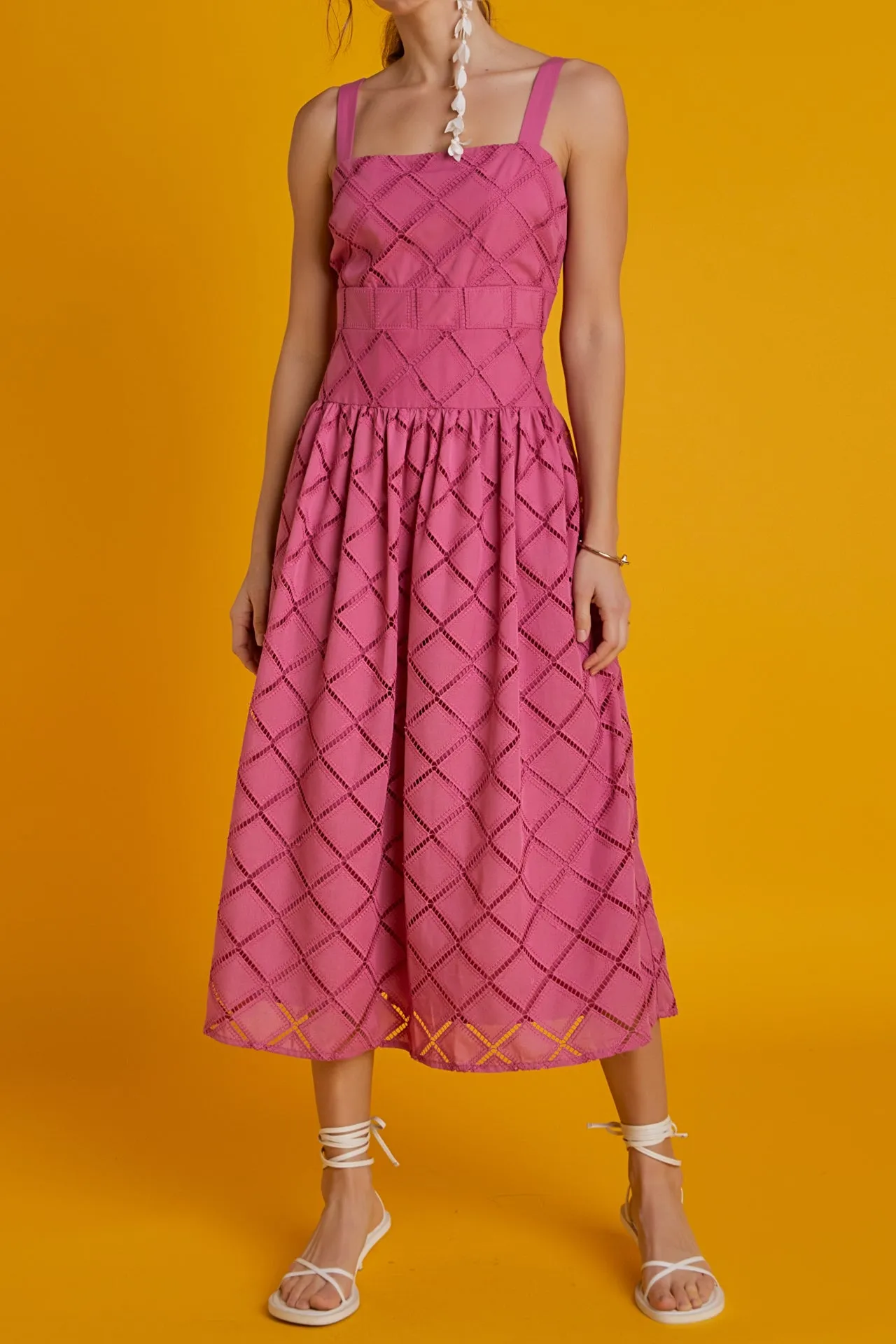Embroidered Lace Sleeveless Midi Dress