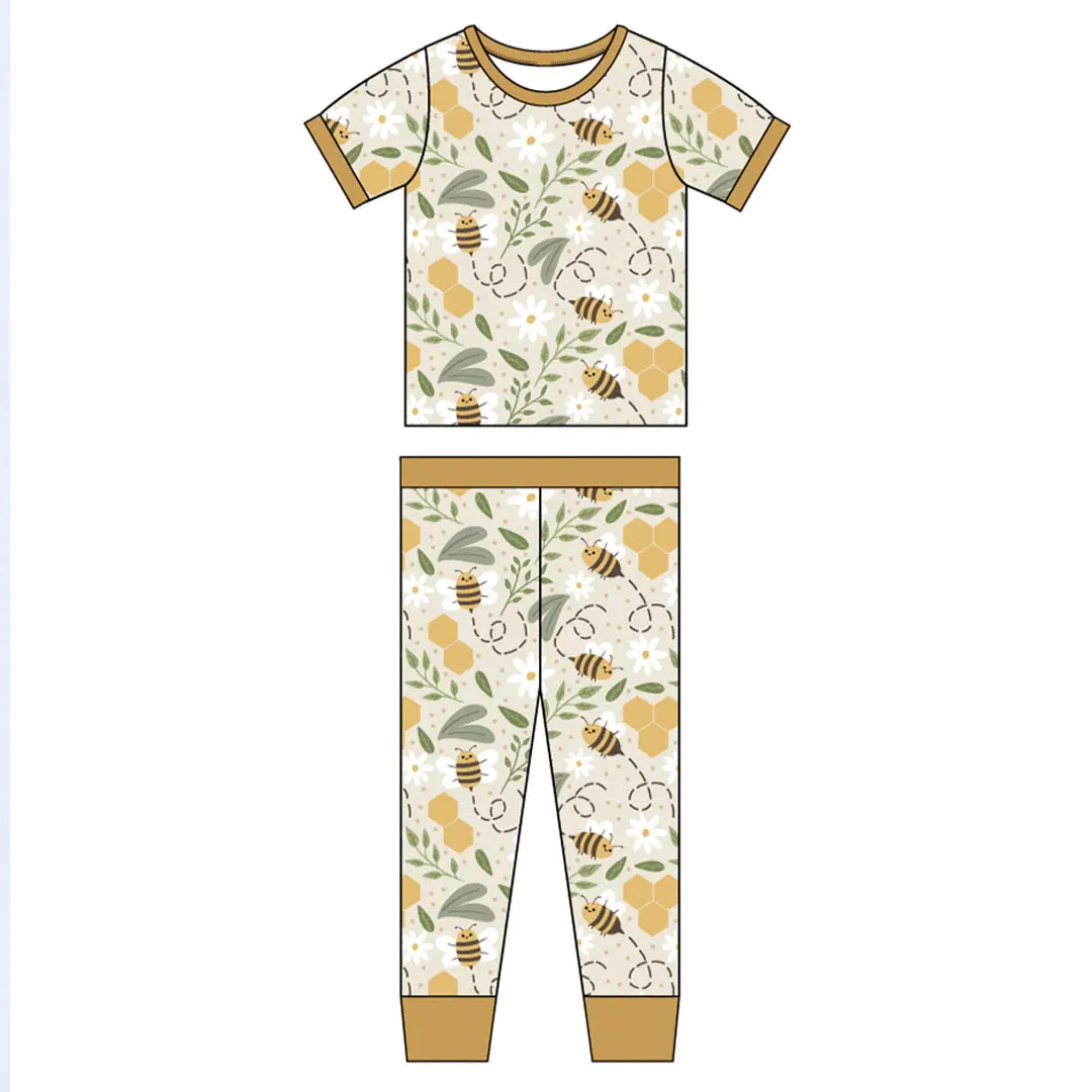 Happy Honey Bees Bamboo Short Sleeve Kids Pajama Pants Set