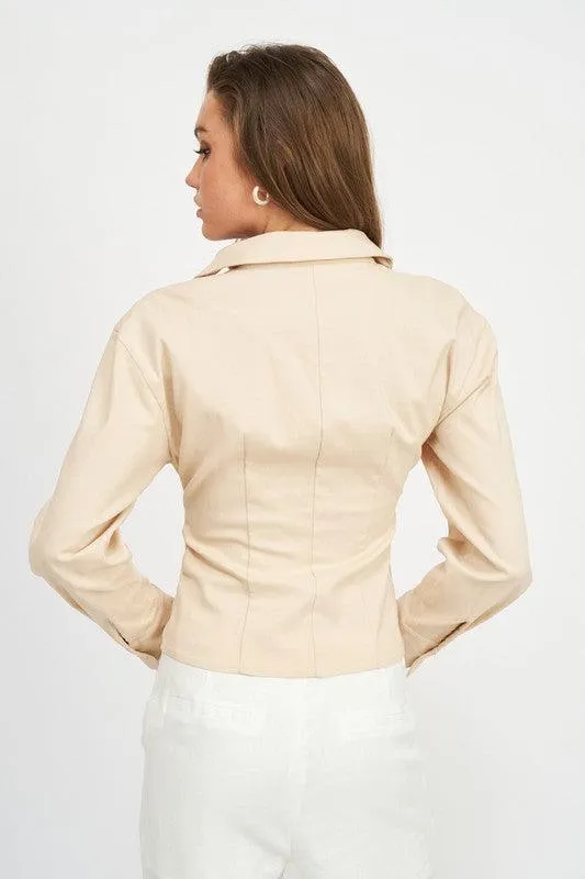 Long Sleeve Twist Front Top