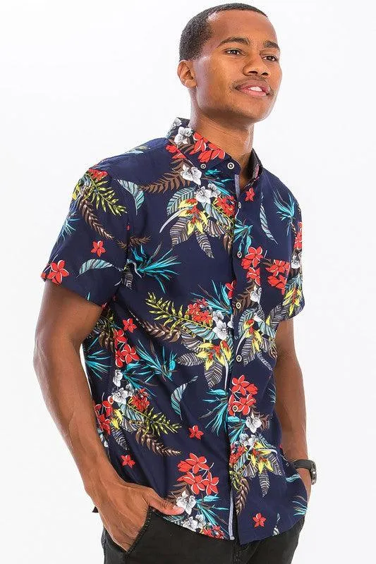 Mens Multi Floral Hawaiian Shirts Button Front