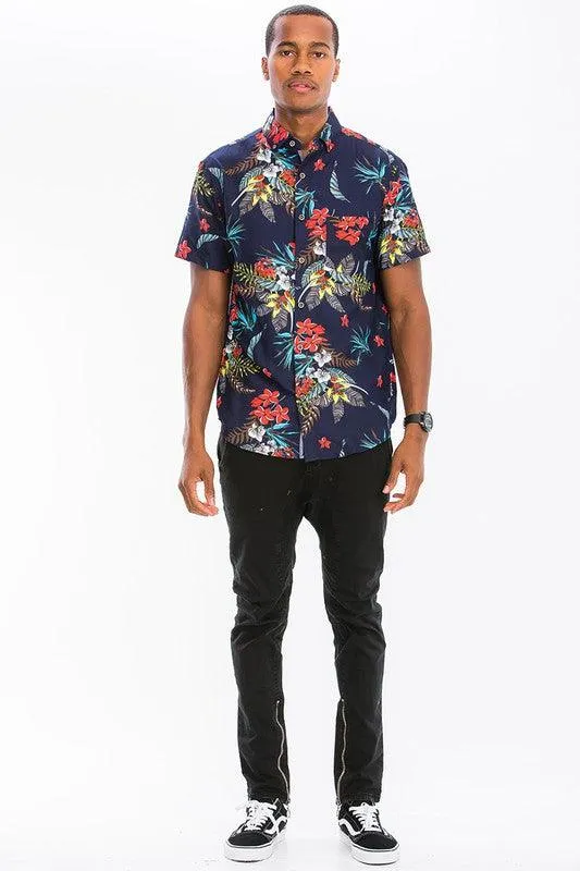 Mens Multi Floral Hawaiian Shirts Button Front