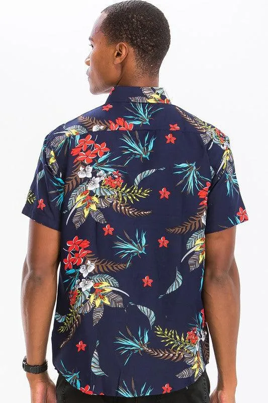 Mens Multi Floral Hawaiian Shirts Button Front