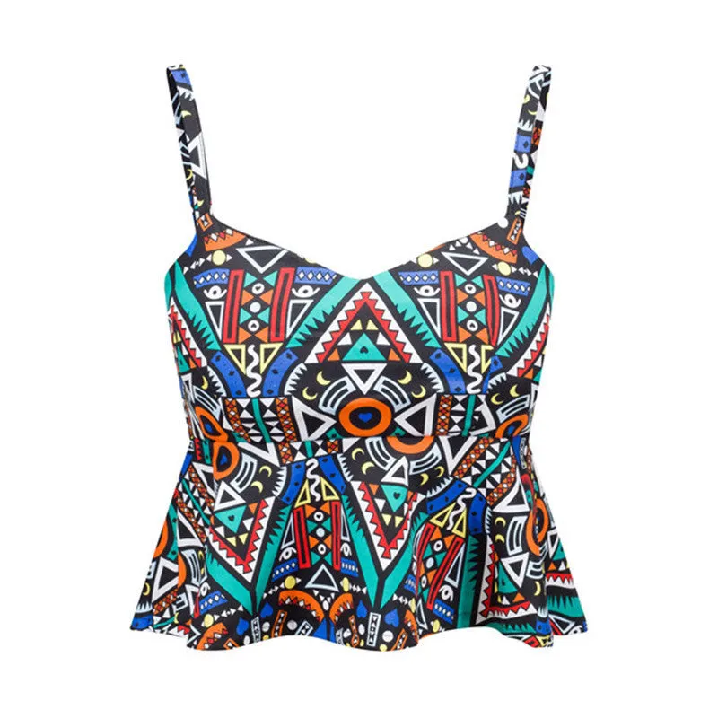 Sexy Bustier Crop Top Floral Print Strap Crop Top Ruffle Padded Bra
