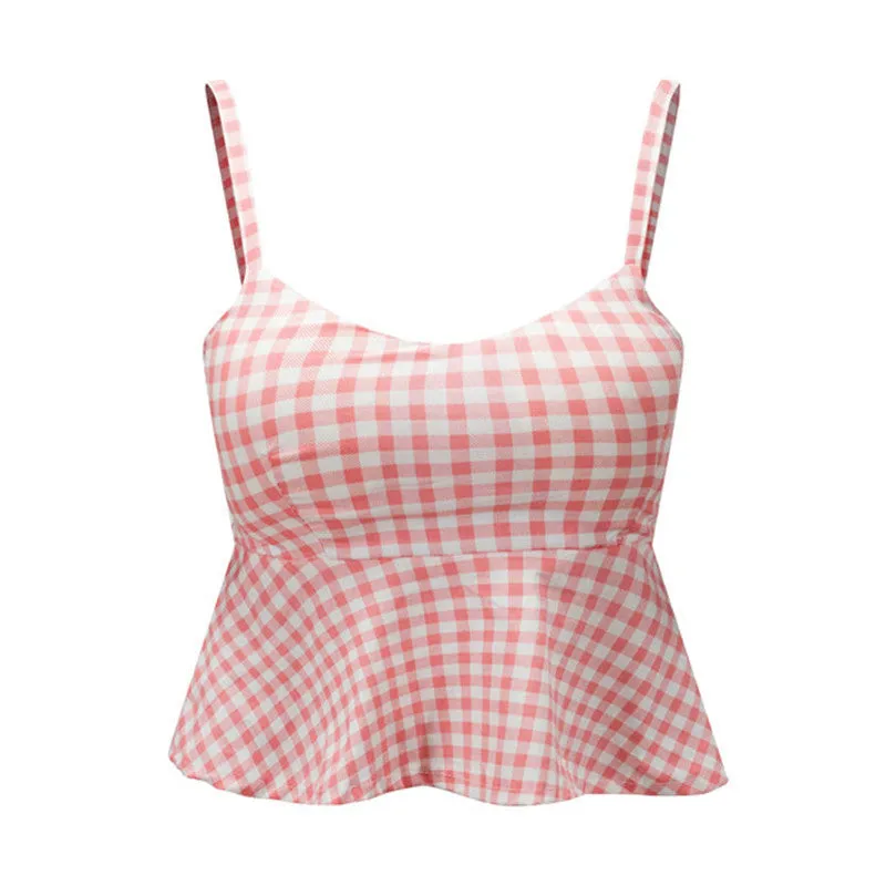 Sexy Bustier Crop Top Floral Print Strap Crop Top Ruffle Padded Bra