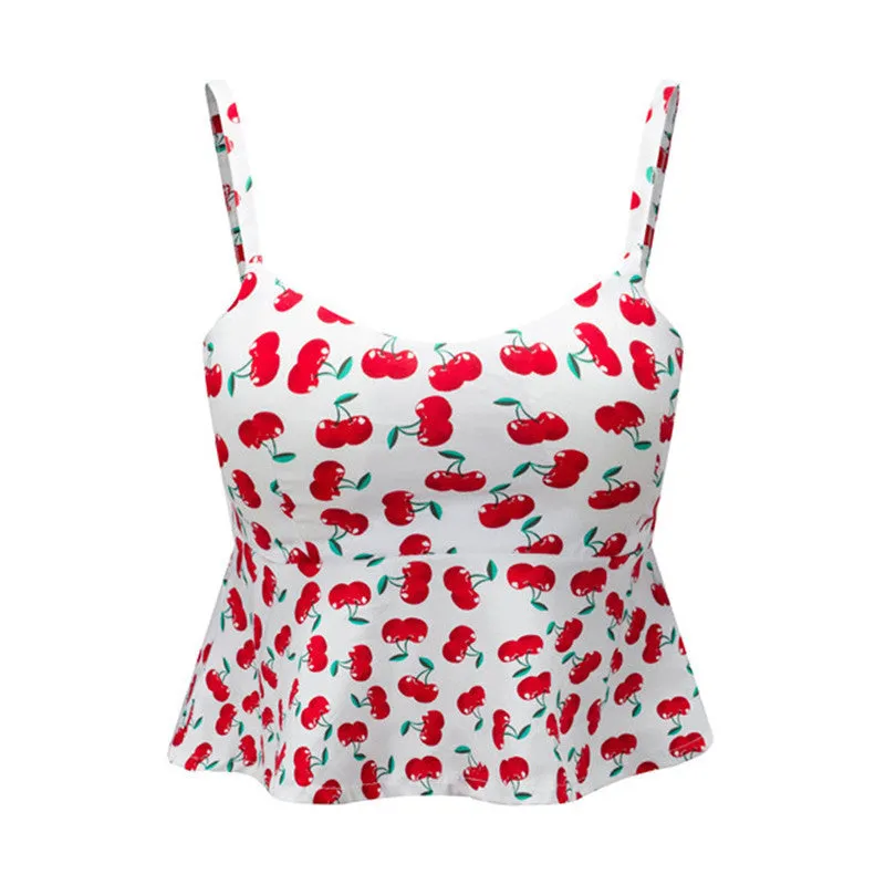 Sexy Bustier Crop Top Floral Print Strap Crop Top Ruffle Padded Bra