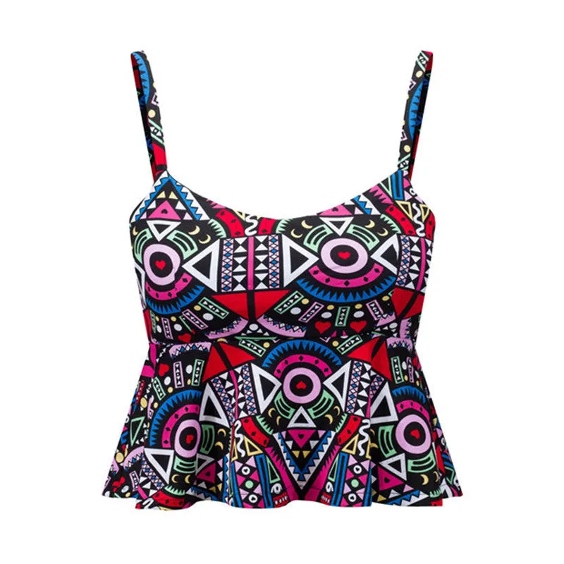 Sexy Bustier Crop Top Floral Print Strap Crop Top Ruffle Padded Bra