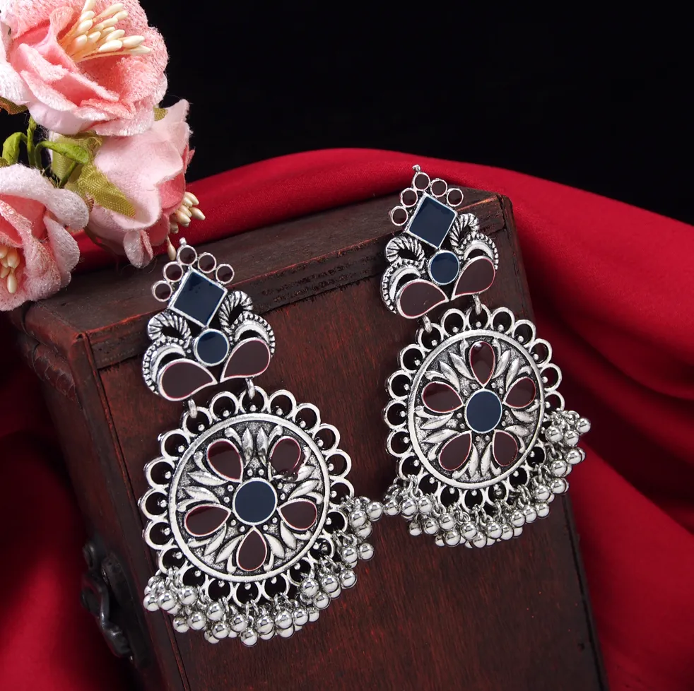 Silver Plated Multi Coloured Artwork Antique Earring