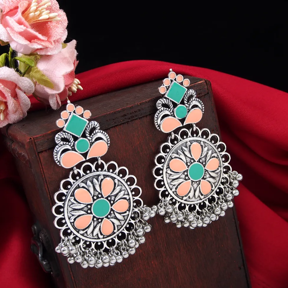 Silver Plated Multi Coloured Artwork Antique Earring