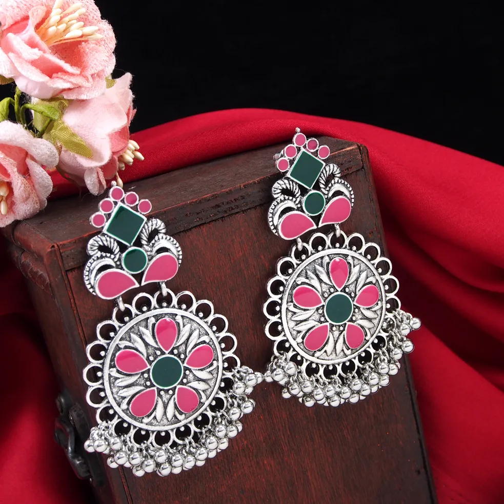 Silver Plated Multi Coloured Artwork Antique Earring