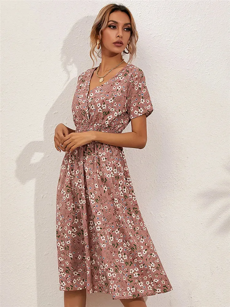 Summer Floral Navy Sleeveless Midi Dress