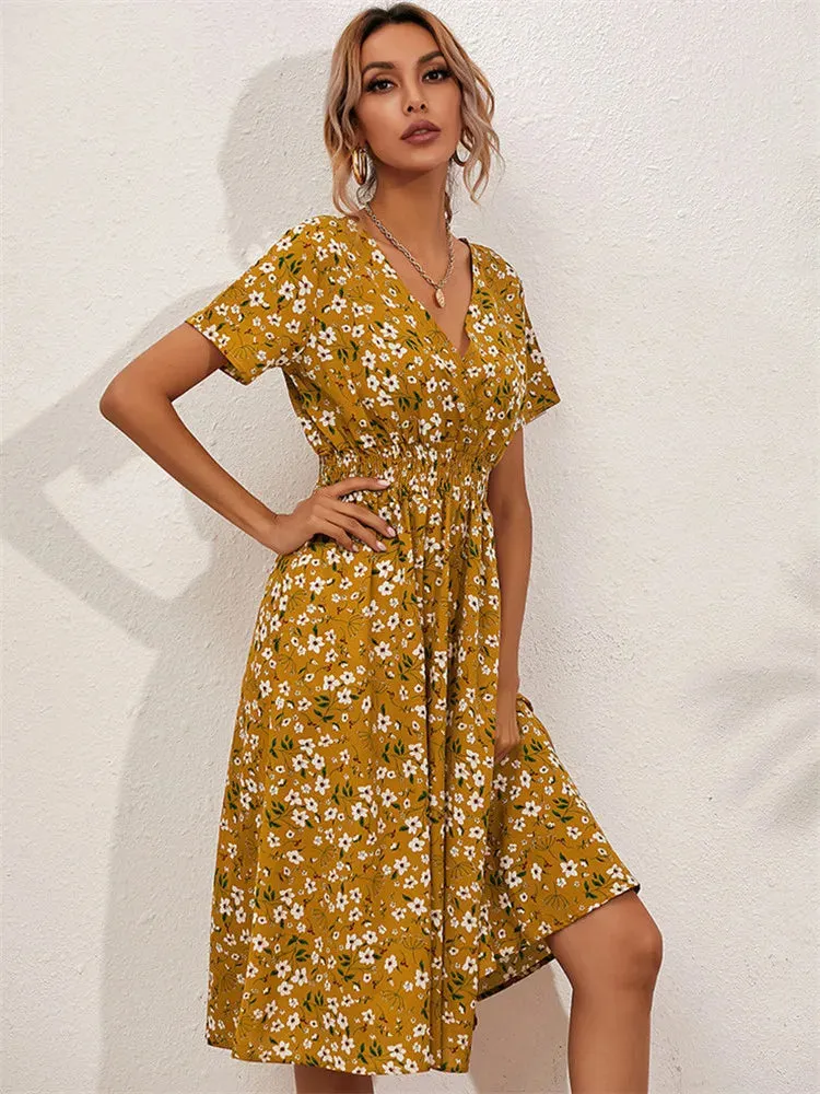 Summer Floral Navy Sleeveless Midi Dress