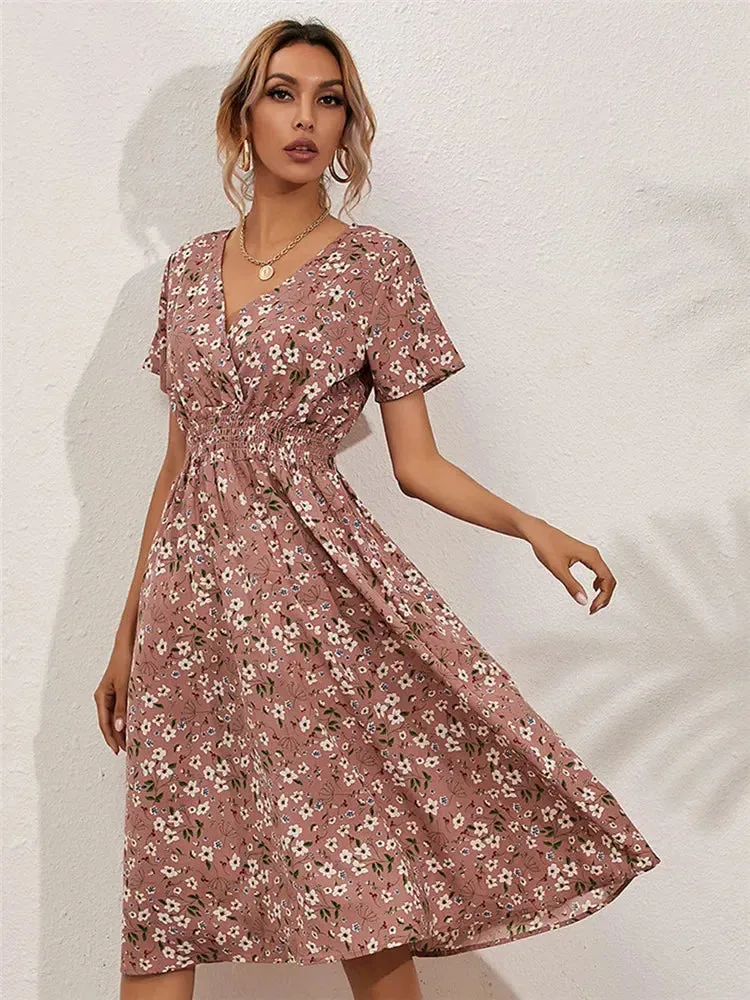 Summer Floral Navy Sleeveless Midi Dress