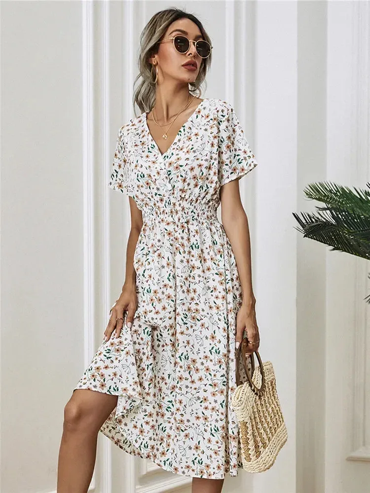 Summer Floral Navy Sleeveless Midi Dress