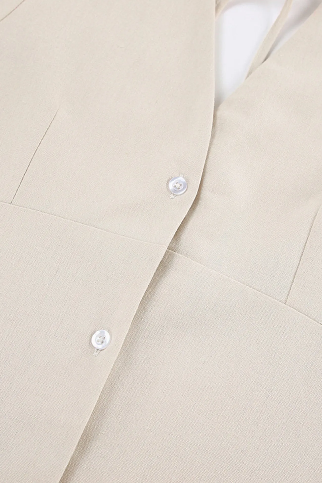 V Neck Single-breasted Cotton Linen A-line Dress