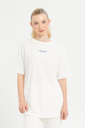 Women White Oversized Placement Print T-Shirt