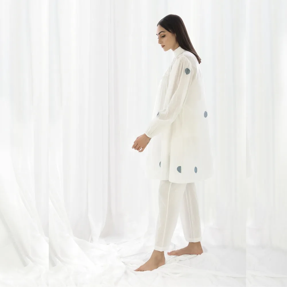 Women Yoke Pleated White Cotton Top | Minimal Smart Design | Day Wear
