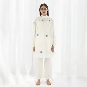 Women Yoke Pleated White Cotton Top | Minimal Smart Design | Day Wear